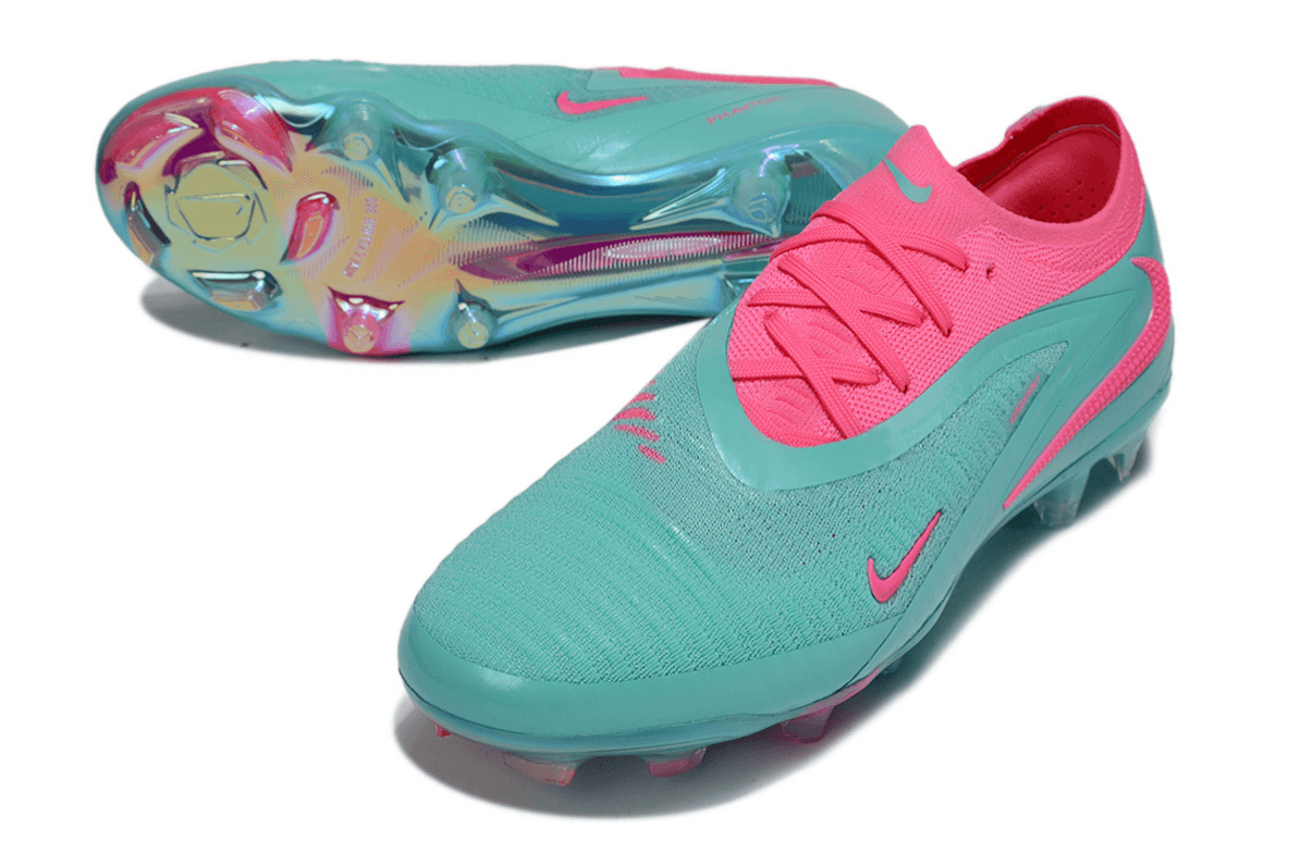 Chuteira Nike Phantom 6 Elite FG - Azul e Rosa com design arrojado e tecnologia de ponta para futebol em campo natural.