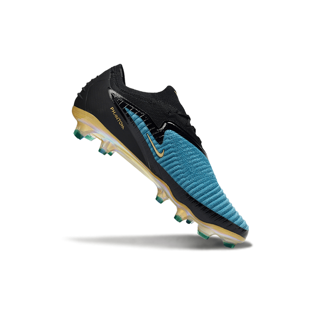 Chuteira Nike Phantom 6 Elite FG - Azul e Preta em destaque com design elegante e performance ideal para jogadores de futebol.