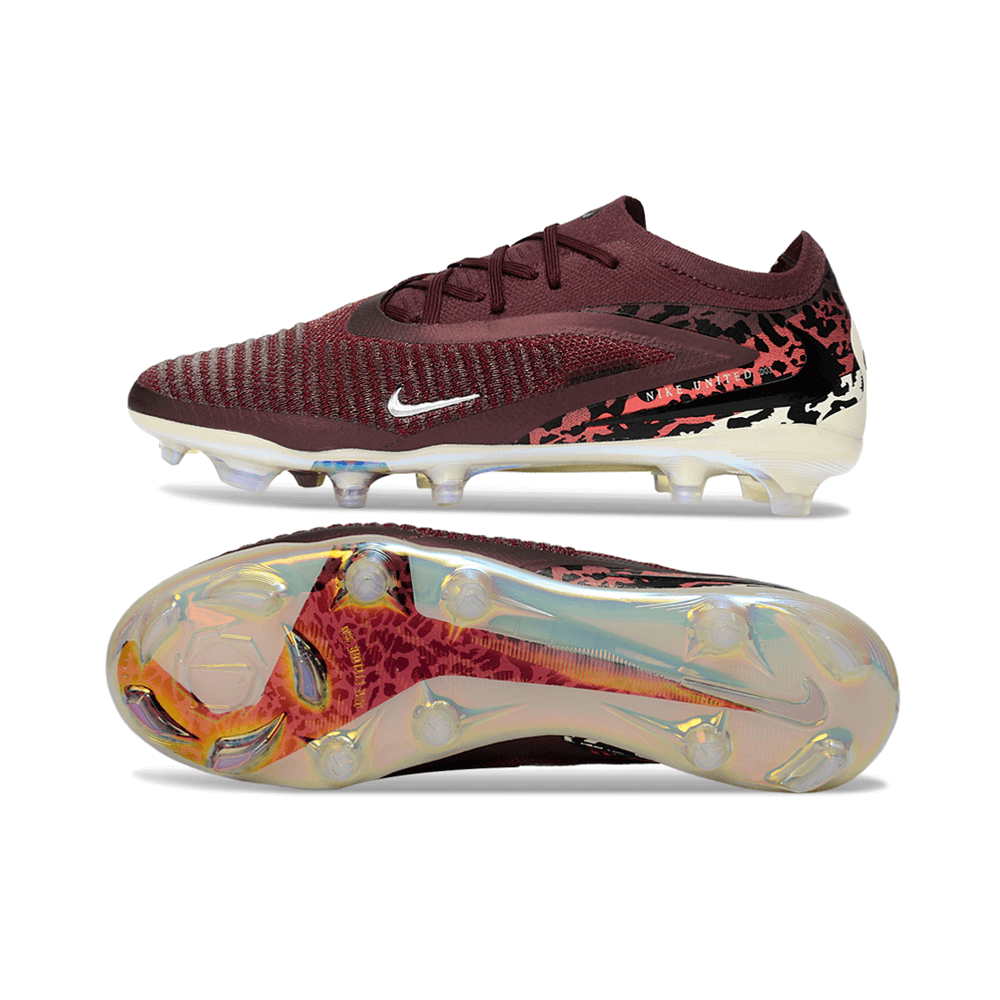 Chuteira Nike Phantom 6 Elite FG - Bordo com design elegante e sola em cores vibrantes.