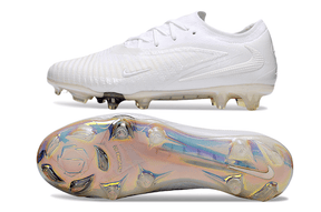 Chuteira Nike Phantom 6 Elite FG - Branca vista lateral e inferior, design elegante e tecnologia avançada.