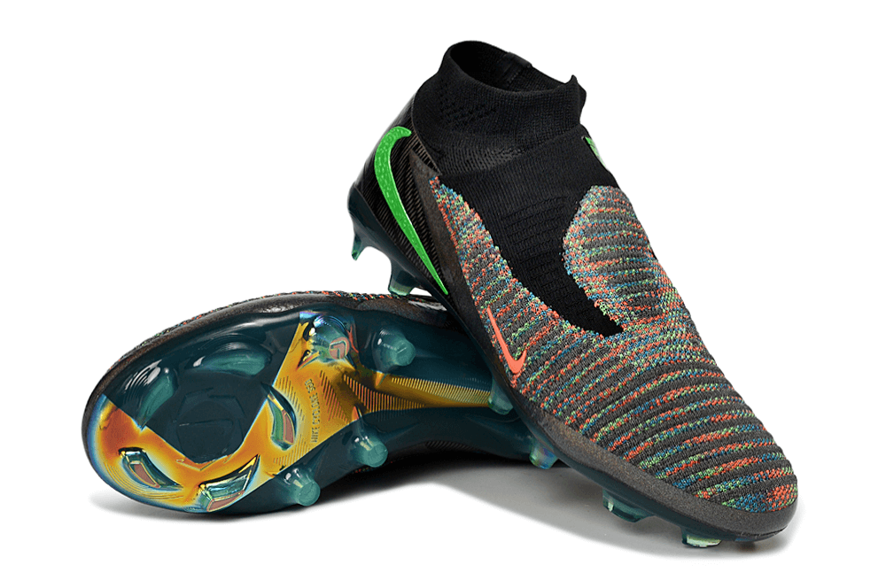 Chuteira Nike Phantom 6 Elite FG Preta e Dourada "EA FC" com detalhes em verde