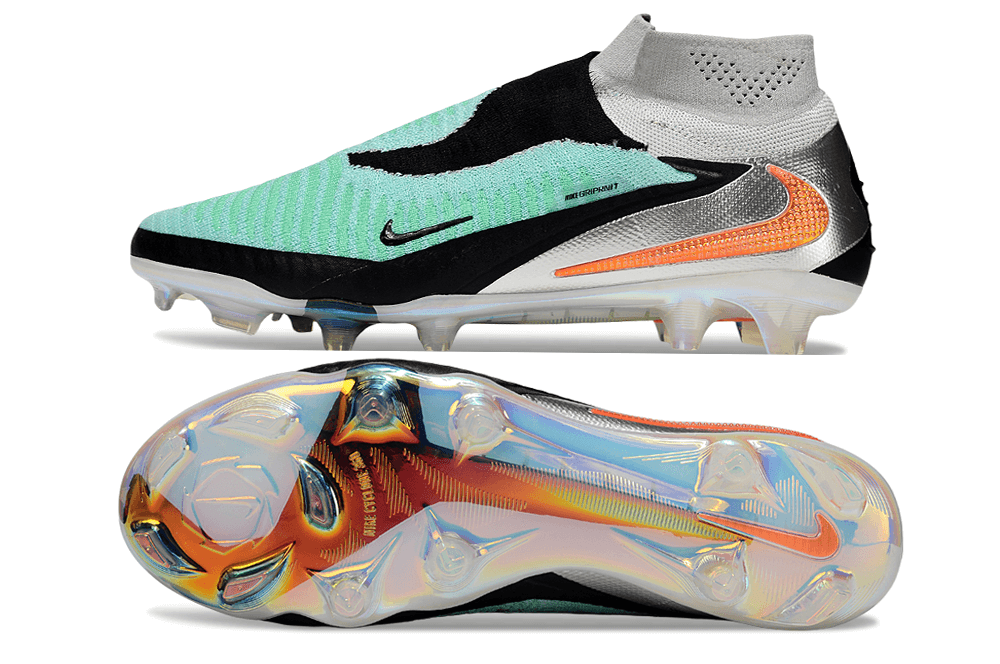 Chuteira Nike Phantom 6 Elite FG - Cinza e Preta, calçado de futebol com design icónico e tecnologia de ponta.