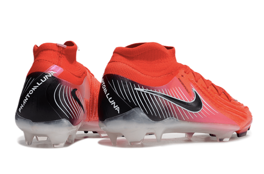 Chuteira Nike Phantom Luna Elite NU FG Vermelha, Preto e Branco - design inovador com tecnologias avançadas.