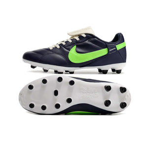 Chuteira Nike Premier 3 FG Azul e Verde - design clássico e tecnologia avançada para futebol.