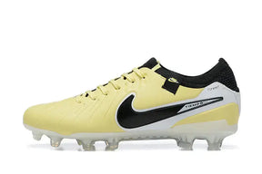 Chuteira Nike Tiempo Legend 10 FG - Amarelo e Preto vista lateral com design em amarelo e preto.