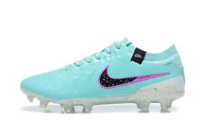 Chuteira Nike Tiempo Legend 10 FG - Azul vista lateral em couro premium para controle no futebol.
