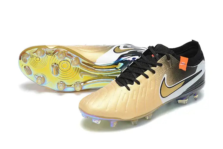 Chuteira Nike Tiempo Legend 10 FG - Dourada - Edição Especial com design elegante e tecnologia avançada.