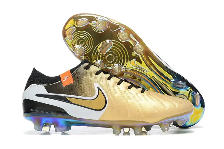 Chuteira Nike Tiempo Legend 10 FG - Dourada - Edição Especial com design premium e tecnologia avançada.
