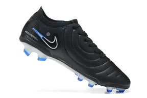 Chuteira Nike Tiempo Legend 10 FG - Preta e Azul - Pack Shadow lateral com design moderno e tecnologia de ponta.