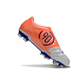 Chuteira Nike Total 90 FG Prata, Laranja e Azul lateral com detalhe em 90
