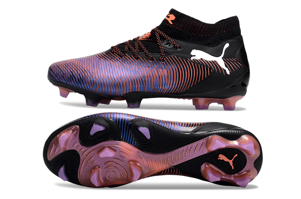 Chuteira Puma Future 8 FG - Roxa e Preto, design arrojado e tecnologia para controle de bola em campo.