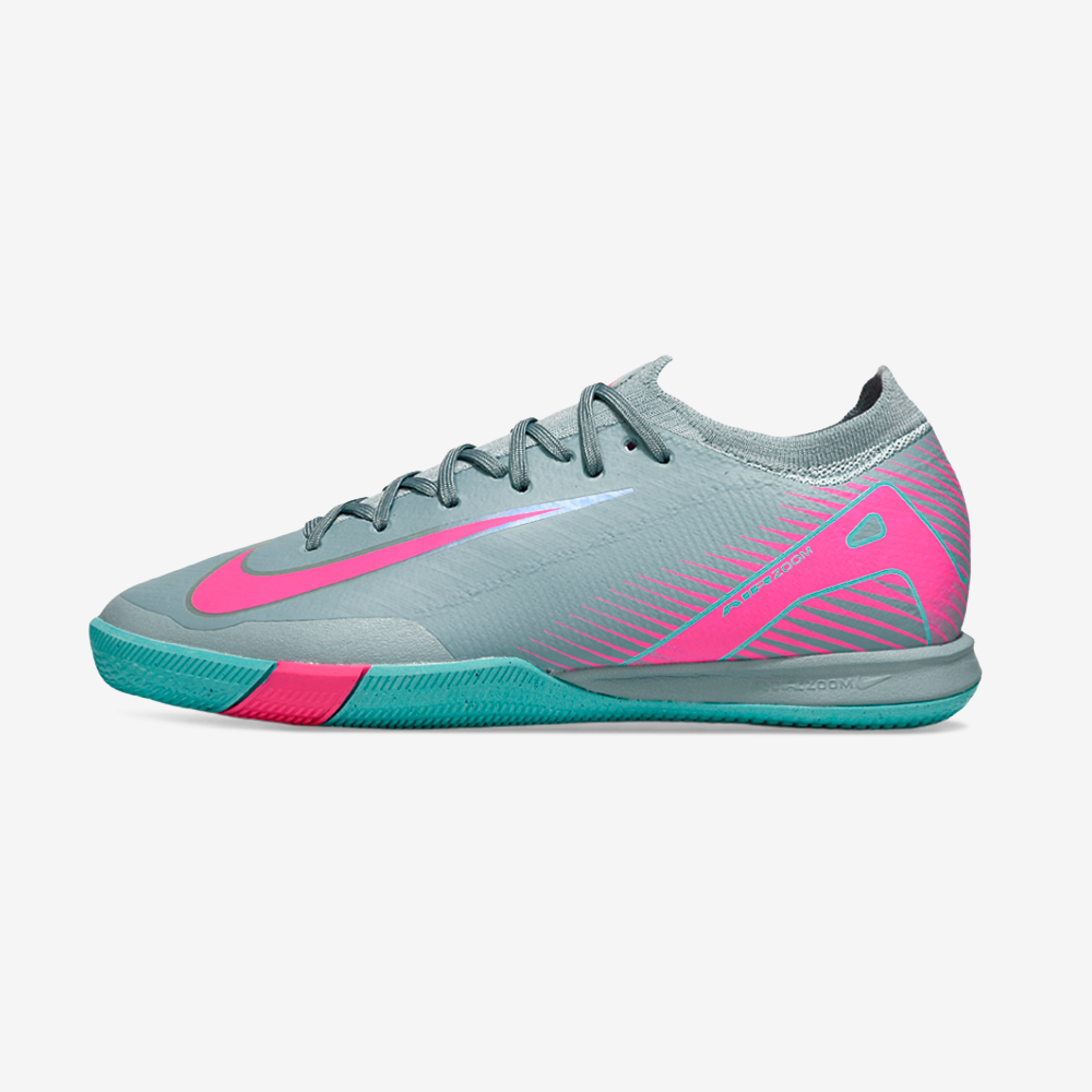 Chuteira Futsal Nike Mercurial Air Zoom Vapor 16 IC - Azul e Rosa com design moderno e tecnologia de amortecimento.