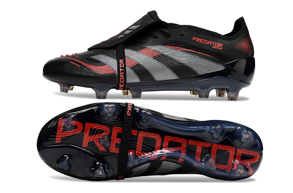 Chuteira Adidas Predator Elite FG Tongue Preta e Vermelha