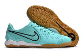 Chuteira Futsal Nike Tiempo Legend 10 IC AZUL com solado emborrachado, ideal para jogos em quadra.