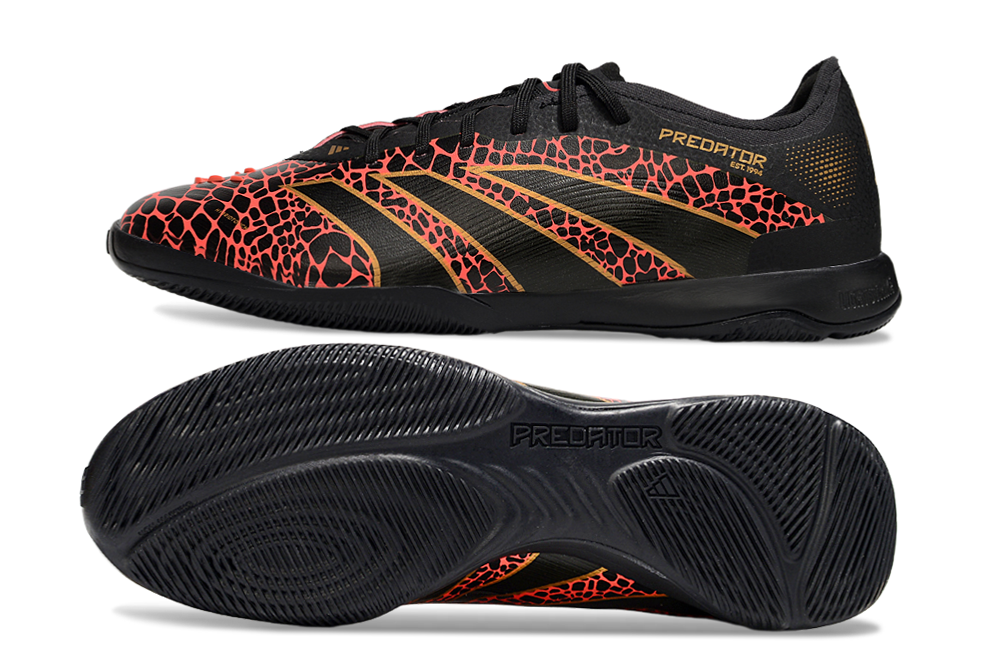 Chuteira Futsal Adidas Predator Elite Fold-Over Tongue IC - Preta, Laranja e Dourada