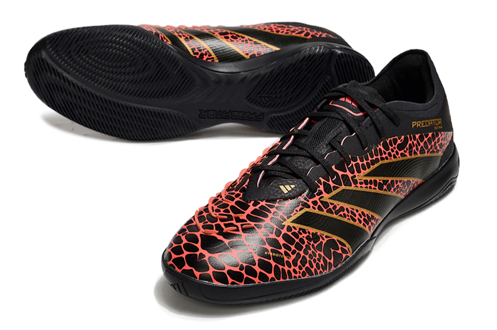 Chuteira Futsal Adidas Predator Elite Fold-Over Tongue IC - Preta, Laranja e Dourada