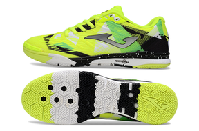 Chuteira Futsal Joma Regate Rebound IC Amarela e Preta, ideal para performance em pisos interiores.
