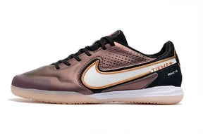 Chuteira Futsal Nike Tiempo Legend 9 Elite IC Bronze com design moderno e sola para uso em quadras internas.