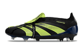 Chuteira Adidas Predator Elite Tongue FG - Preta e Verde, com design arrojado e tecnologia avançada para performance em campo.