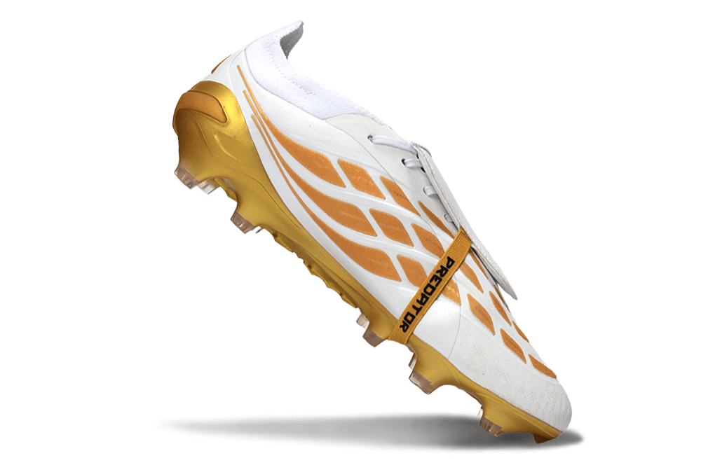 Chuteira Adidas Predator Elite FG 26 - "Finishers Steel" Branca e Dourada