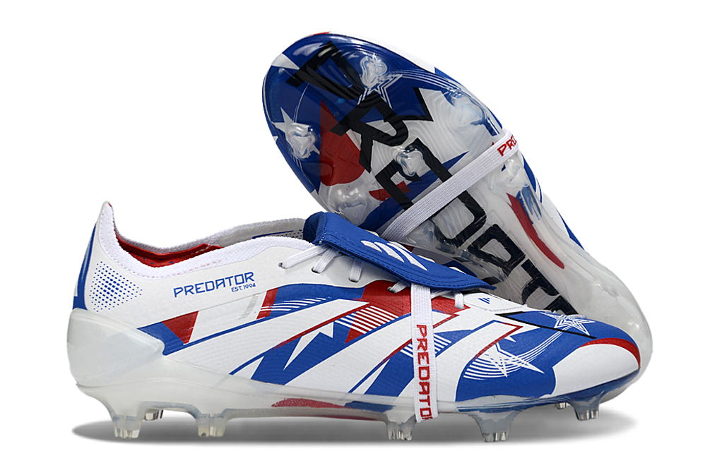 Chuteira Adidas Predator Elite FG Tongue Branca, Azul