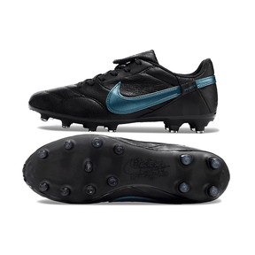 Chuteira Campo Nike Premier 3 FG Preto e Azul com design clássico e excelente controle no campo.