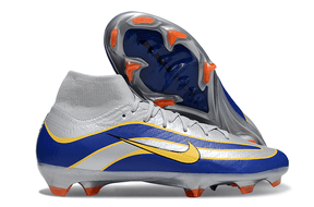 Chuteira Nike Air Zoom Mercurial Superfly 10 Edição Especial Elite FG - Prata e Azul com design inovador e tecnologia Air Zoom.