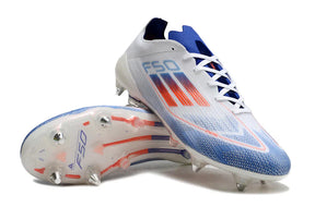 Chuteira Adidas F50 SG Branca, Azul e Vermelho