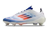 Chuteira Adidas F50 SG Branca, Azul e Vermelho