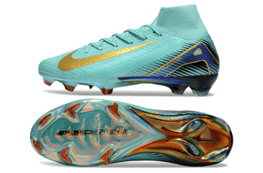 Chuteira Nike Air Zoom Mercurial Superfly 10 Elite FG - Azul, vista lateral e inferior, design moderno e tecnologia avançada.