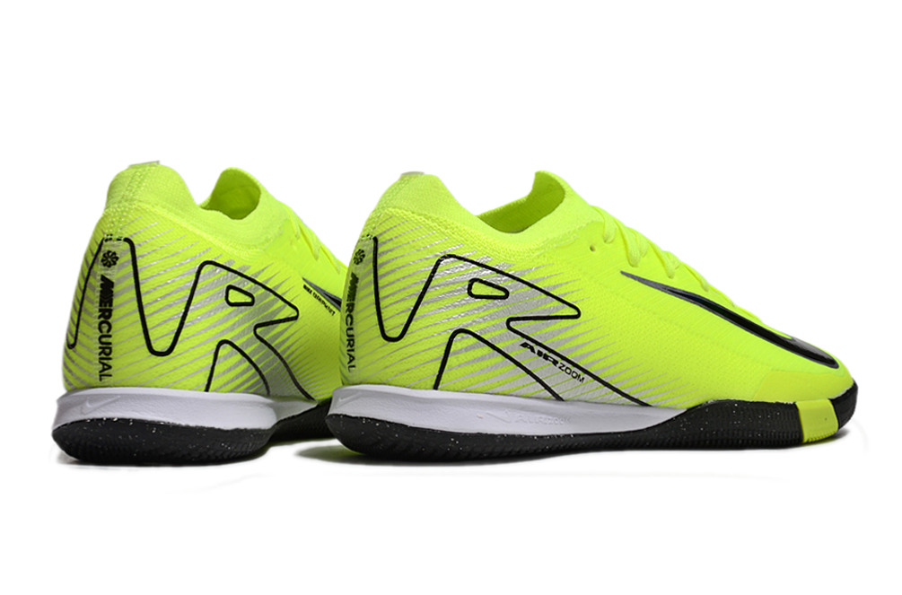 Chuteira Futsal Nike Mercurial Air Zoom Vapor 16 IC - Verde e Preta em amarelo e preto, ideal para desempenho em jogos.