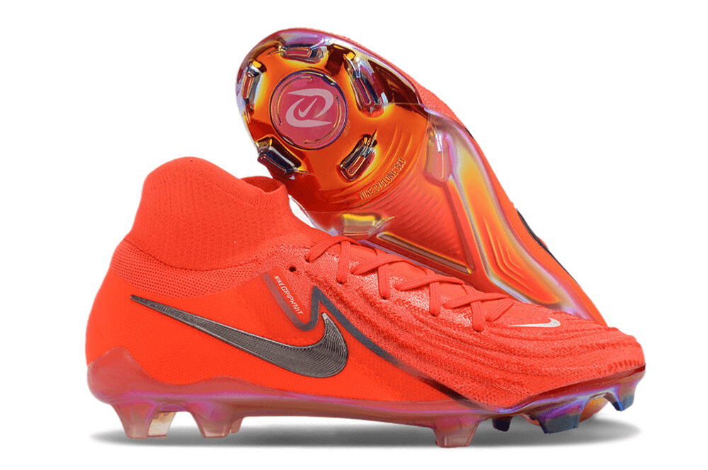 Nike Phantom Luna Elite NU FG "Halaand" em cor laranja, ideal para atletas que buscam controle e precisão.