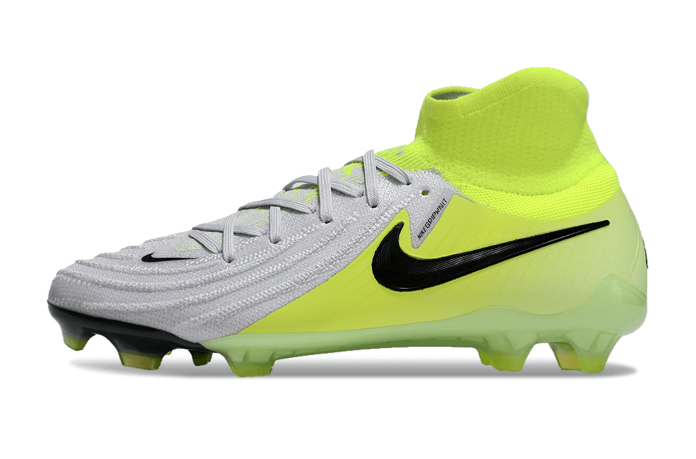 Nike Phantom Luna Elite NU FG Verde e Cinza - Chuteira de futebol com design inovador e excelente aderência.