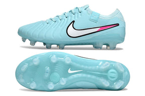 Nike Tiempo Legend 10 X Elite FG -  Azul, Rosa e Branca - Pack Prism - visualização frontal e inferior dos chuteiras.