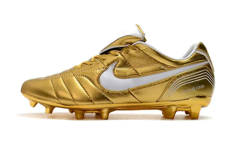 Nike Tiempo Legend 7 R10 FG Dourado e Branco - Botas de futebol em dourado e branco.