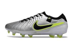 Nike Tiempo Legend X Elite FG - Prata e verde "Mad Voltage Pack" com design inovador.