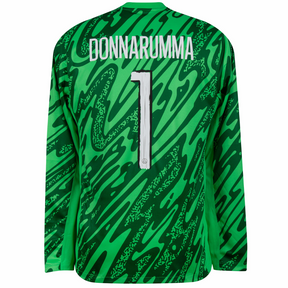 Camisa de goleiro PSG GK 24/25 Manga Longa Verde, modelo Donnarumma, número 1, detalhes em verde grafite.