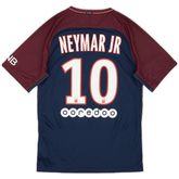 Camisola PSG home 17/18 retro Neymar JR #10, modelo de futebol, detalhes das costas, cores tradicionais do time.