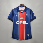 PSG Home 98/99 Retro Azul e Vermelho, camiseta do Paris Saint-Germain, estilo clássico e nostálgico.