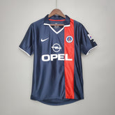 Camisa PSG Home 01/02 Retro Azul Olympic com detalhes em vermelho e logo da Nike.